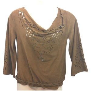 SATRINSHA LASERCUT DETAIL BROWN STRETCHY TOP